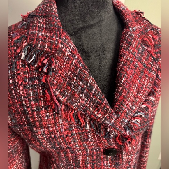 Giorgio fiorlini red pink black Tweed Jacket & Skirt Set fringe Y2K powersuit - Picture 2 of 9